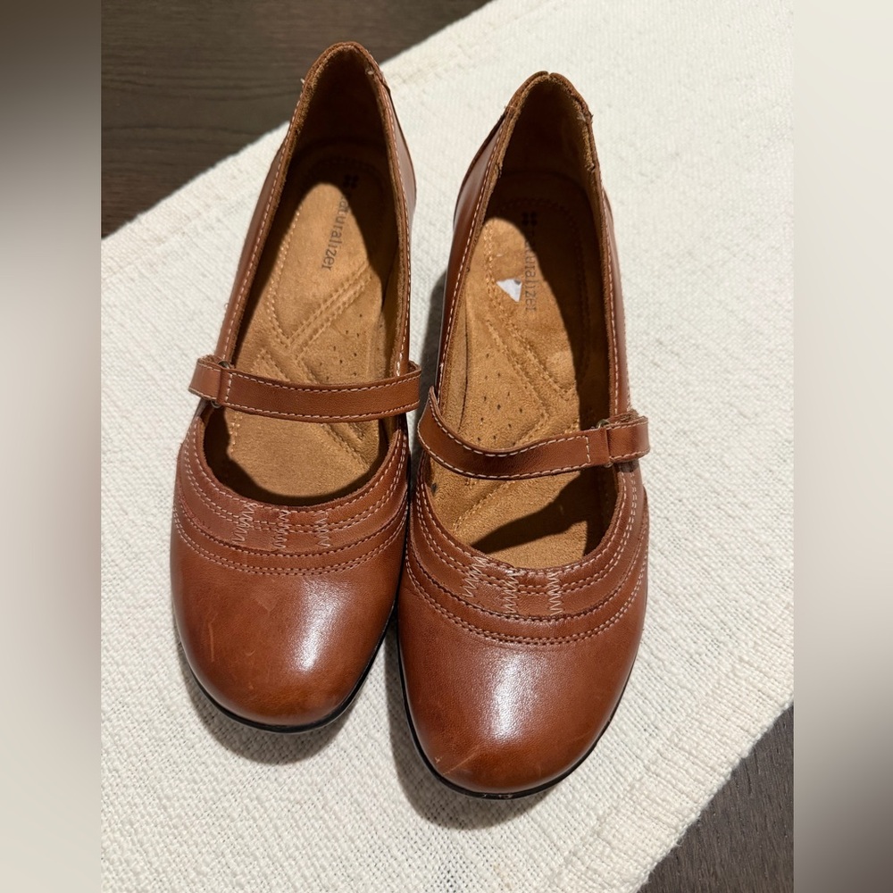 Naturalizer Leather Mary Jane Flats Brown Comfort Shoes Womens 7M Work Office - Picture 2 of 7